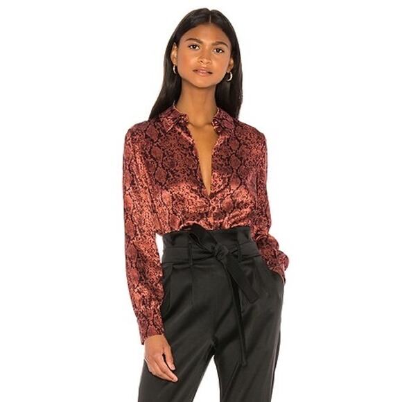 Cinq à Sept NWT 100% Silk Python Print Isha Blouse in Rosewood Size M - Picture 1 of 9